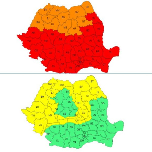 ANM emite avertizări meteo: cod roșu de caniculă și cod galben de vijelii în județul Arad