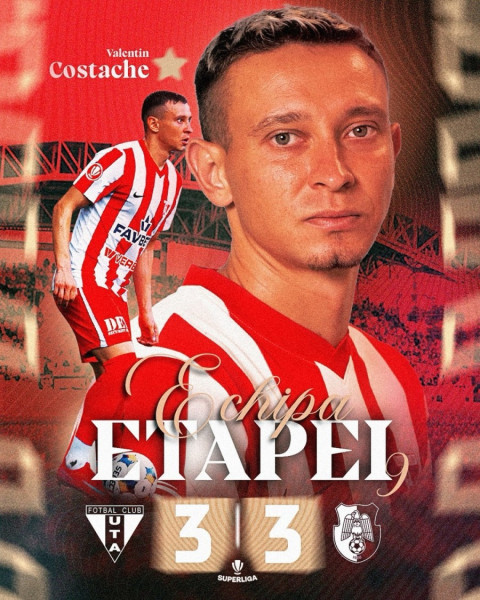 Valentin Costache, jucătorul meciului în egalul spectaculos dintre UTA și FC Argeș