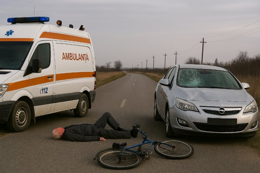 Biciclist grav rănit după ce a fost lovit de mașină între Sâmbăteni și Ghioroc
