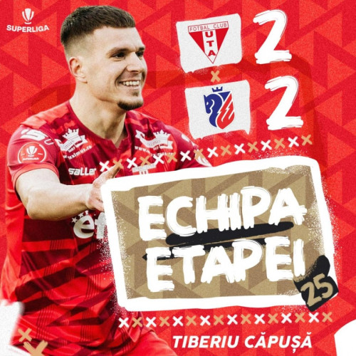 Echipa ideală a etapei nr. 25 din Liga Profesionistă de Fotbal, inclusiv Tiberiu Căpușă, conform lpf.ro